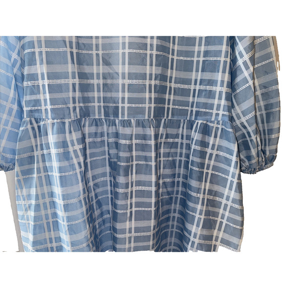 Future Collective Gabriella Light Blue Gingham Check 3/4 leeve V-Neck Size 2x - Picture 8 of 11